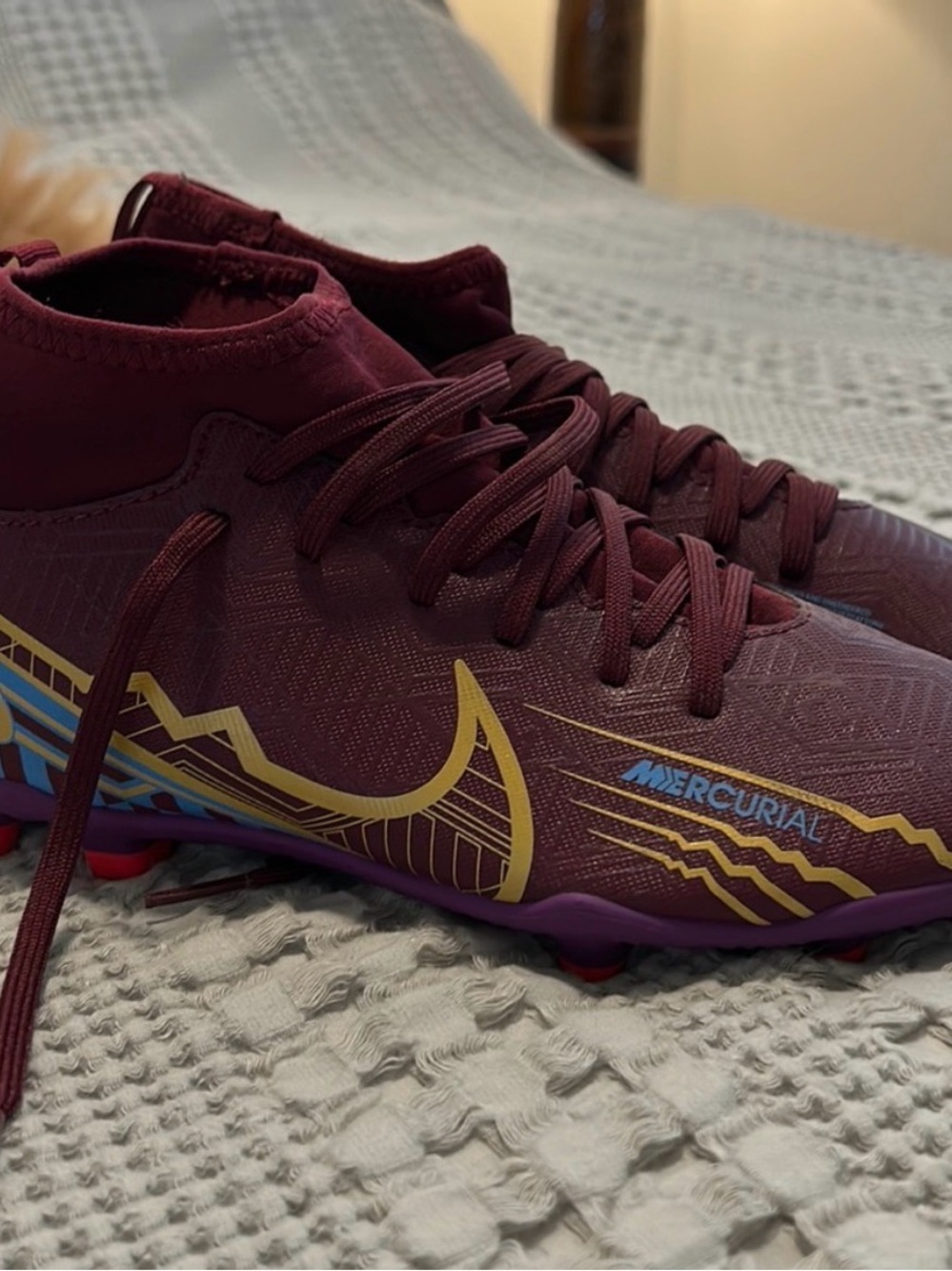 Nike Maroon and Gold Mercurial Youth Soccer Cleats